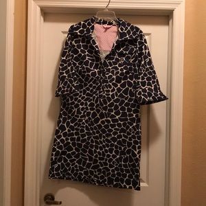 Navy blue Lilly Pulitzer giraffe print dress.